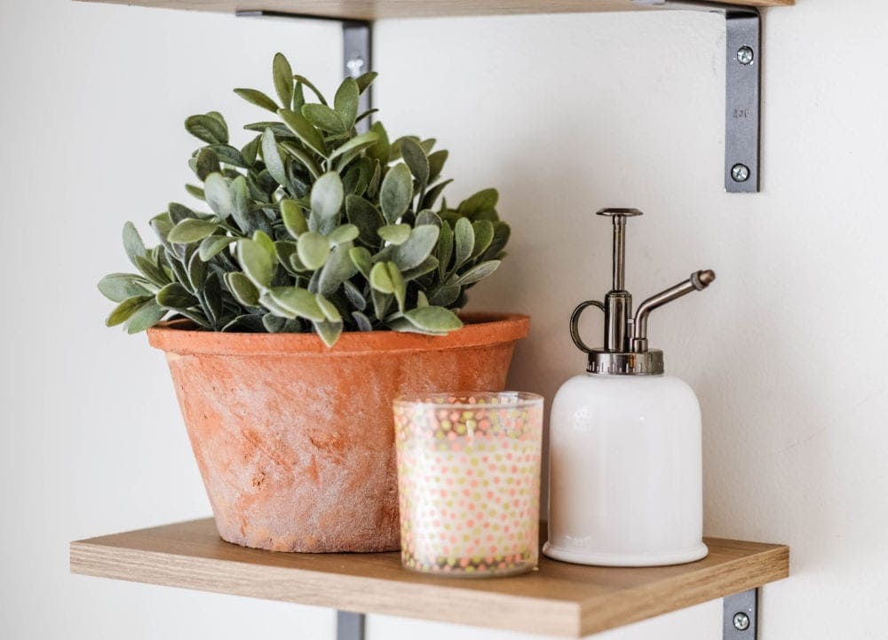 Shelf decor, clay pot and soap dispenser 