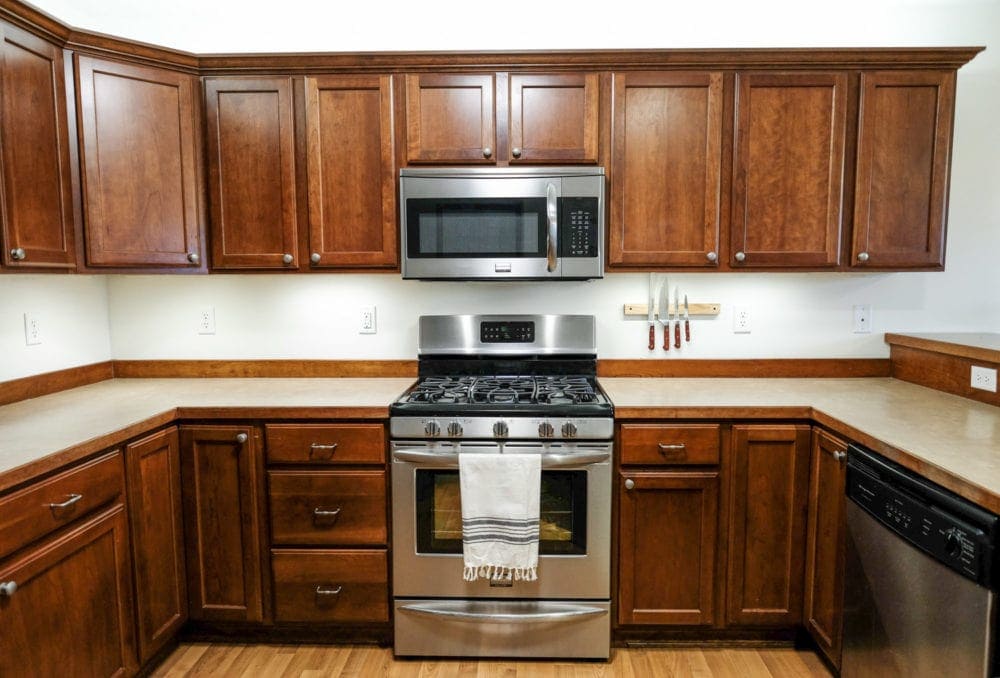 kitchen photo after adding under and above cabinet lighting