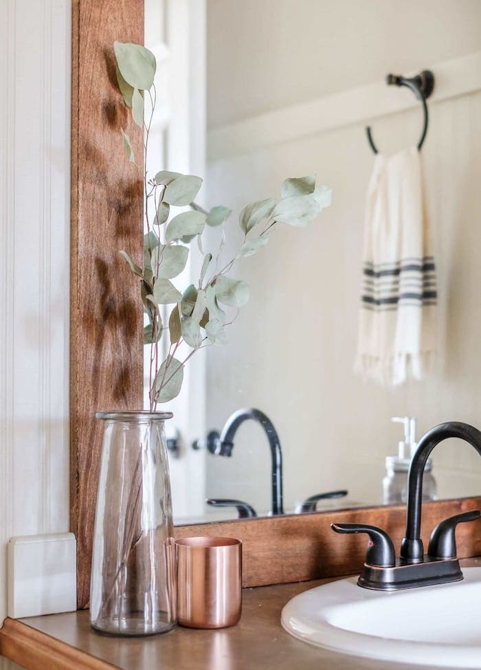 farmhouse bathroom decor on the vanity