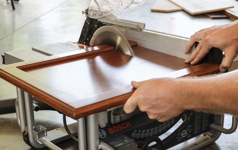 Tablesaw cutting through cabinet door