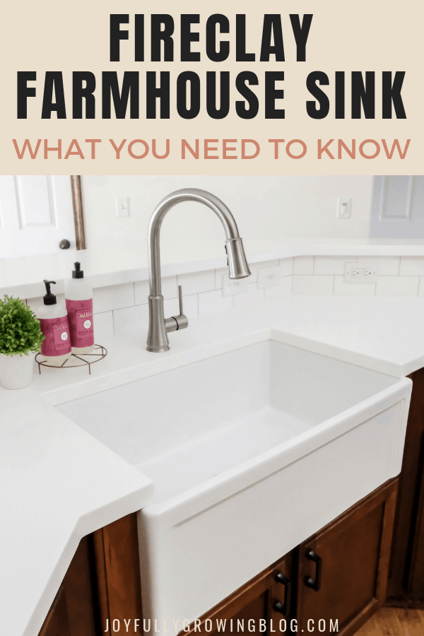  White fireclay farmhouse sink review with text overlay that reads, "what you need to know"