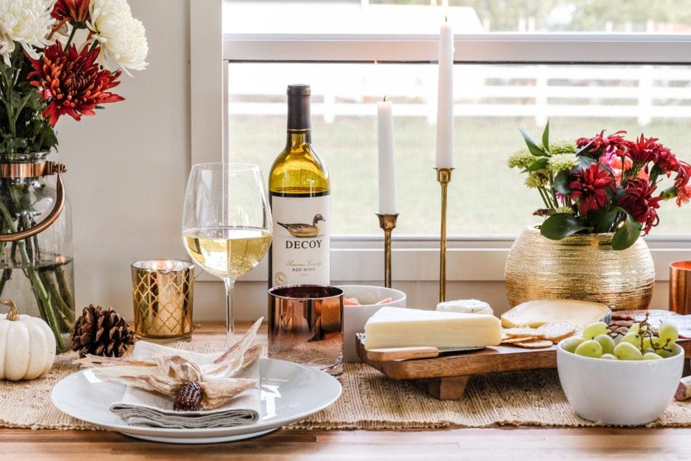 Thanksgiving dinner table setting in a small space