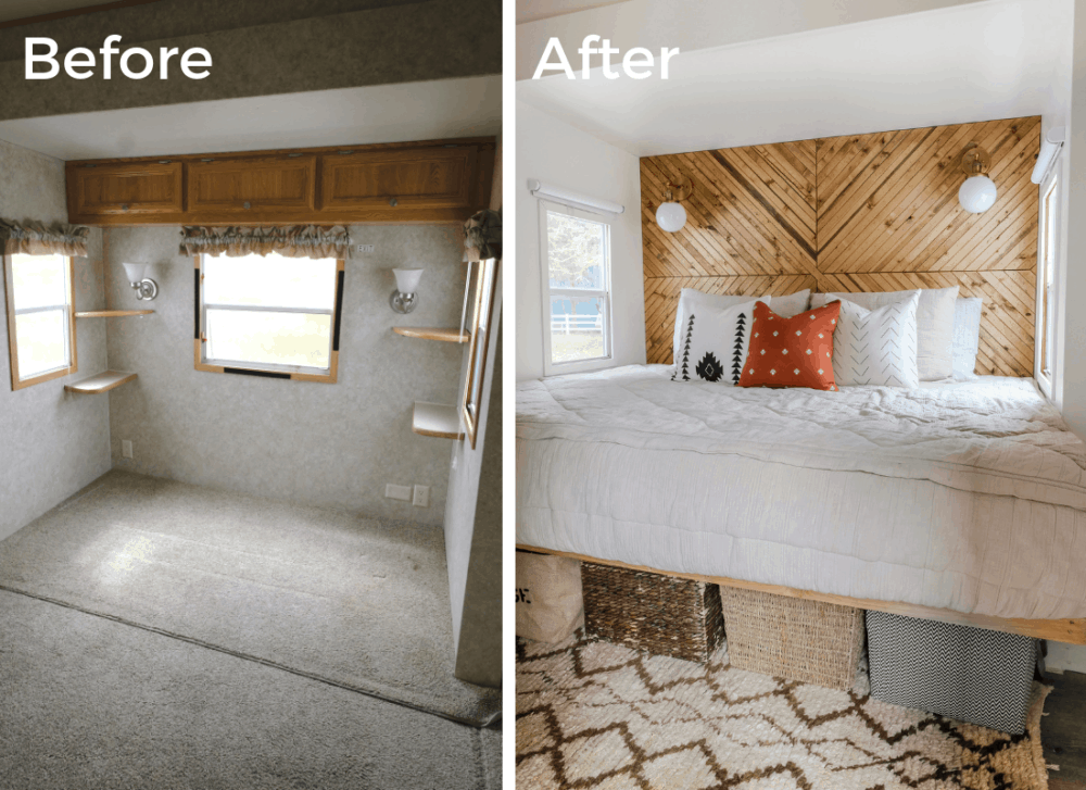 RV bedroom before and after photo