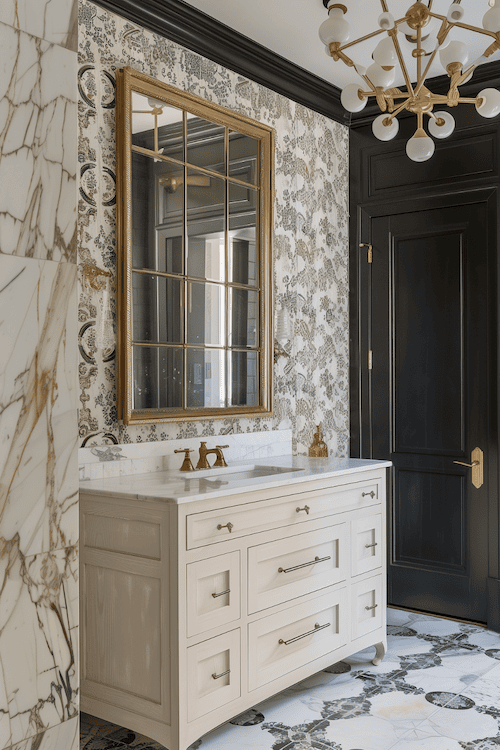 Eclectic Modern Maximalist Powder Room and accessories