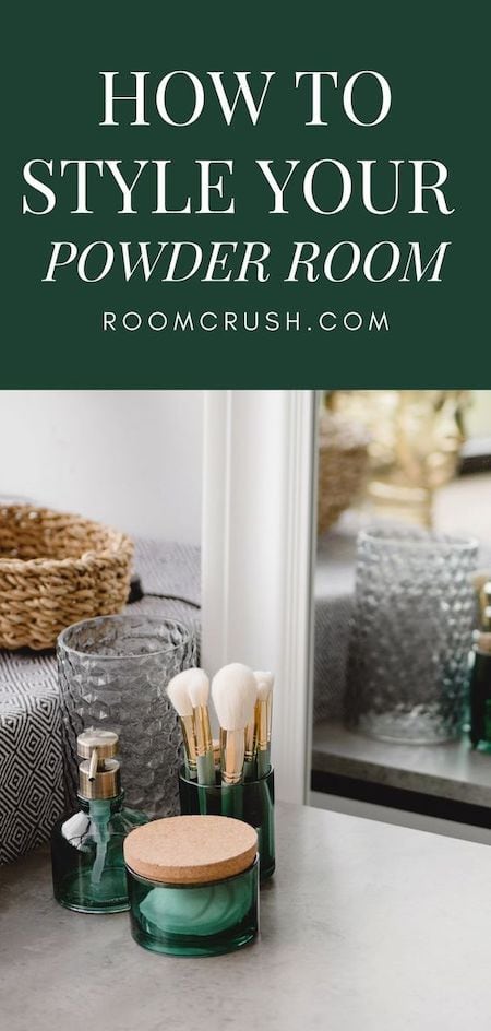 powder room accessories on a bathroom countertop