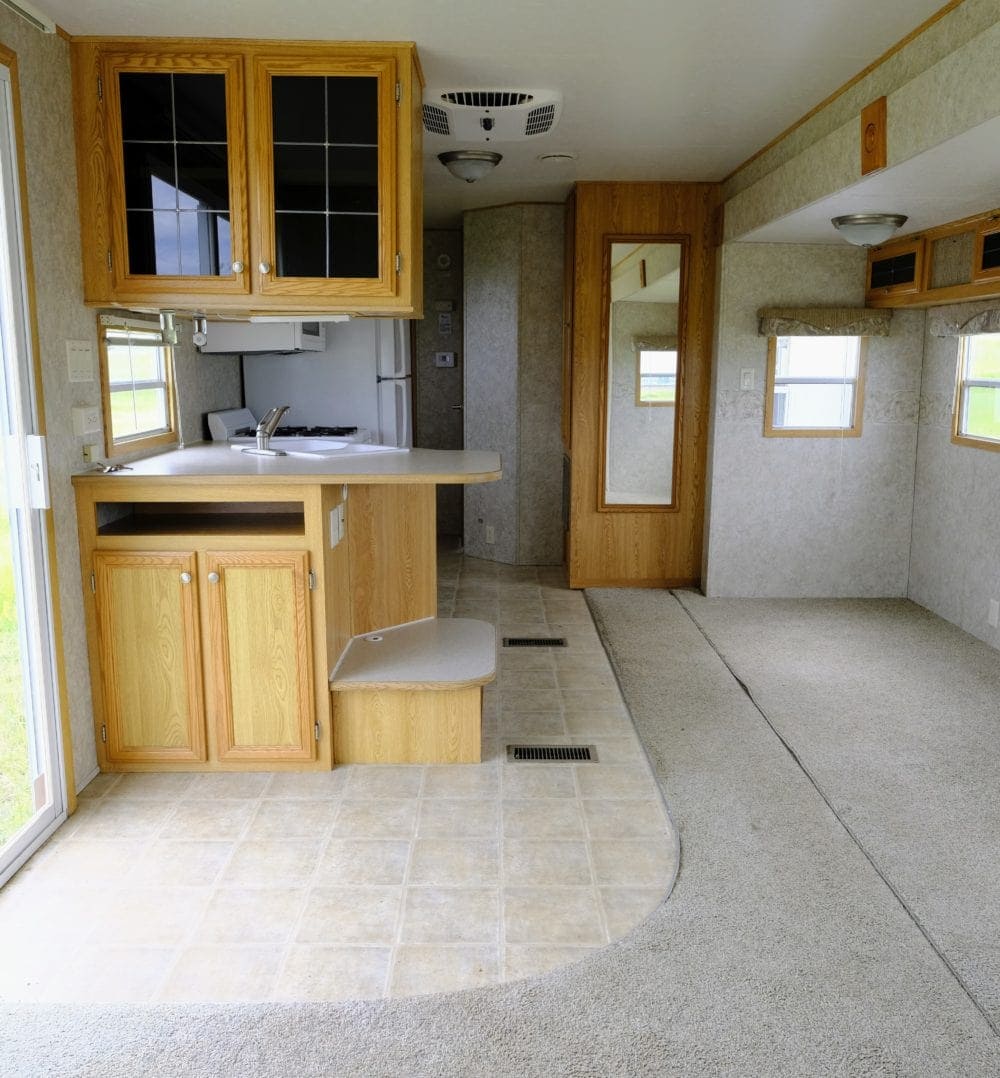 cheap RV flooring before the remodel 