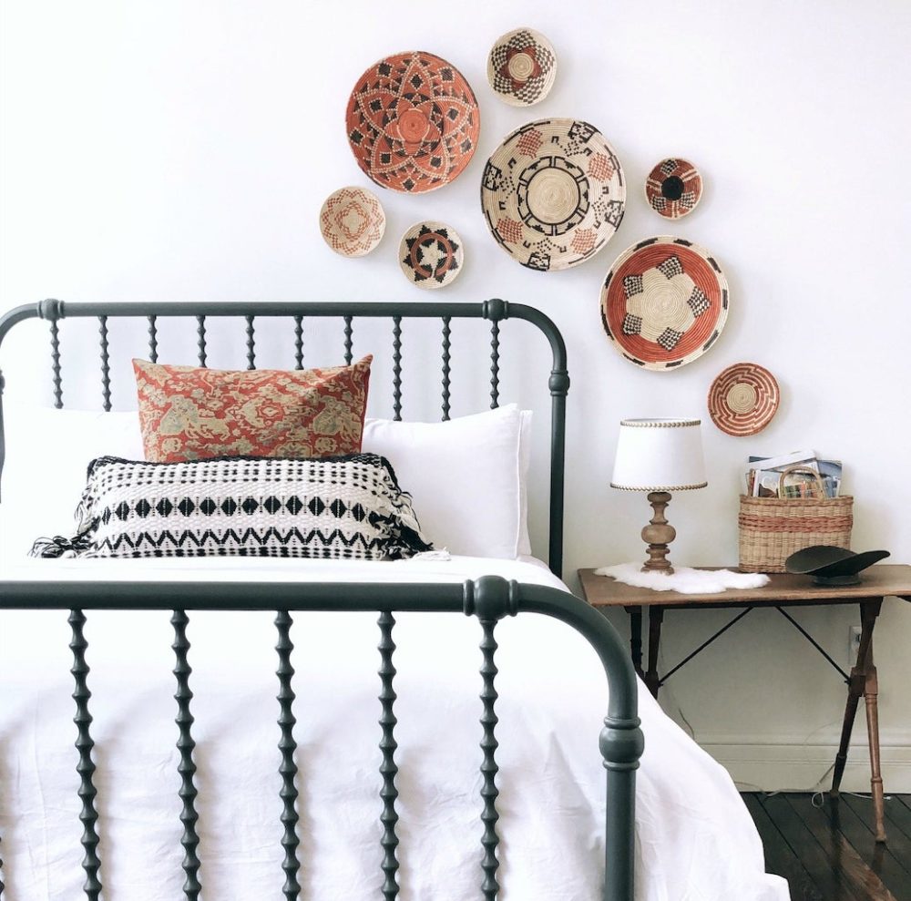 baskets hanging on the wall as decor