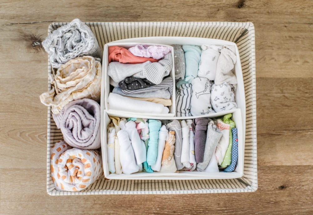 baby clothes storage basket with organizational dividers 