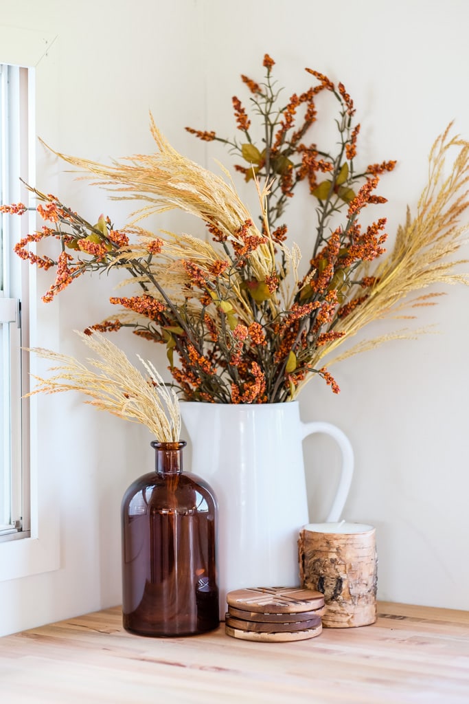 dried wheat in a vase as fall decor 