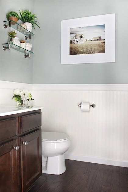 bathroom painted with Oyster Bay by Sherwin-Williams