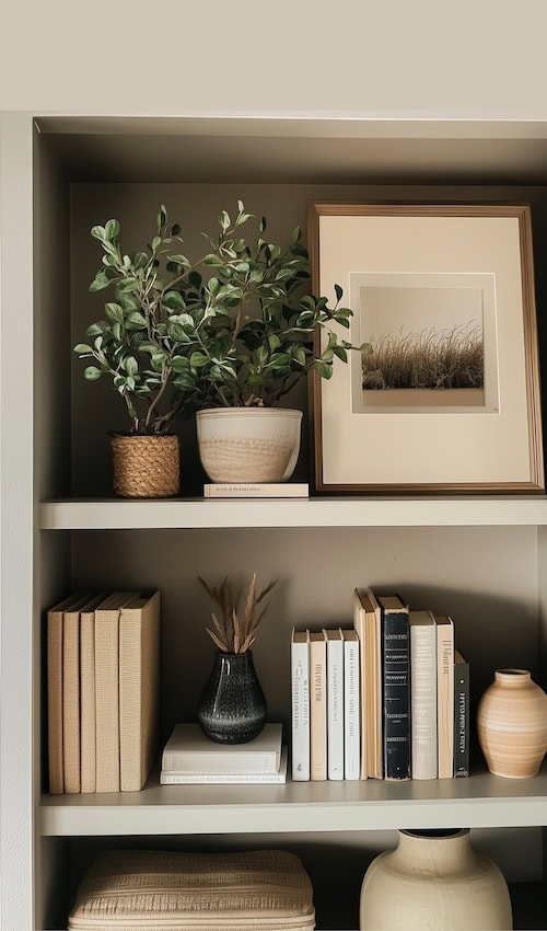 Bookshelf decor aesthetic with house plants