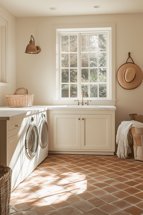 Laundry Room With Terracotta Floor Tiles