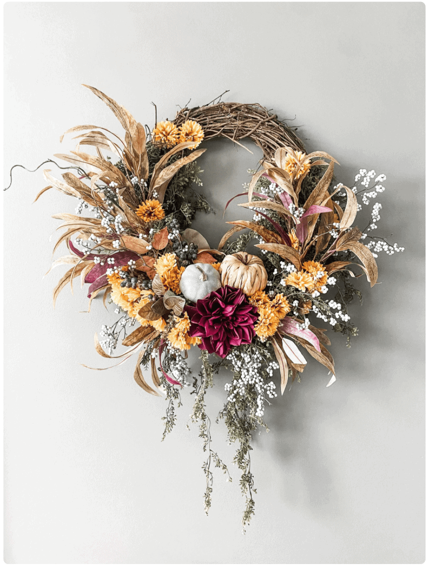 Fall Golden Maroon Wreath diy halloween wreath