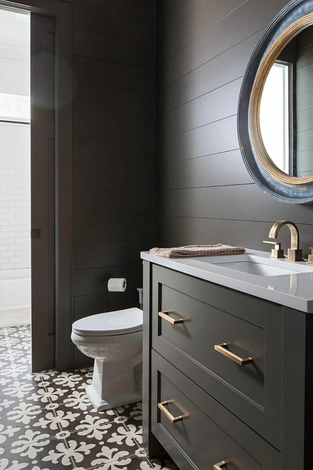 bathroom painted with Black Fox by Sherwin-Williams