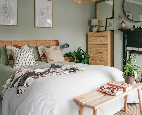 bedroom painted with Mizzle by Farrow & Ball