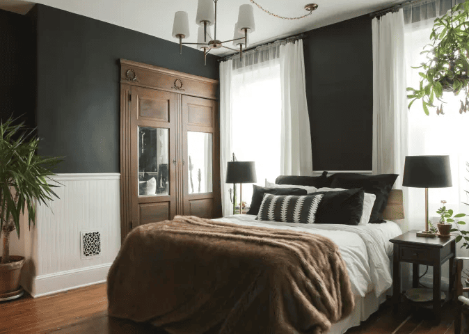 bedroom painted with Noir by Valspar