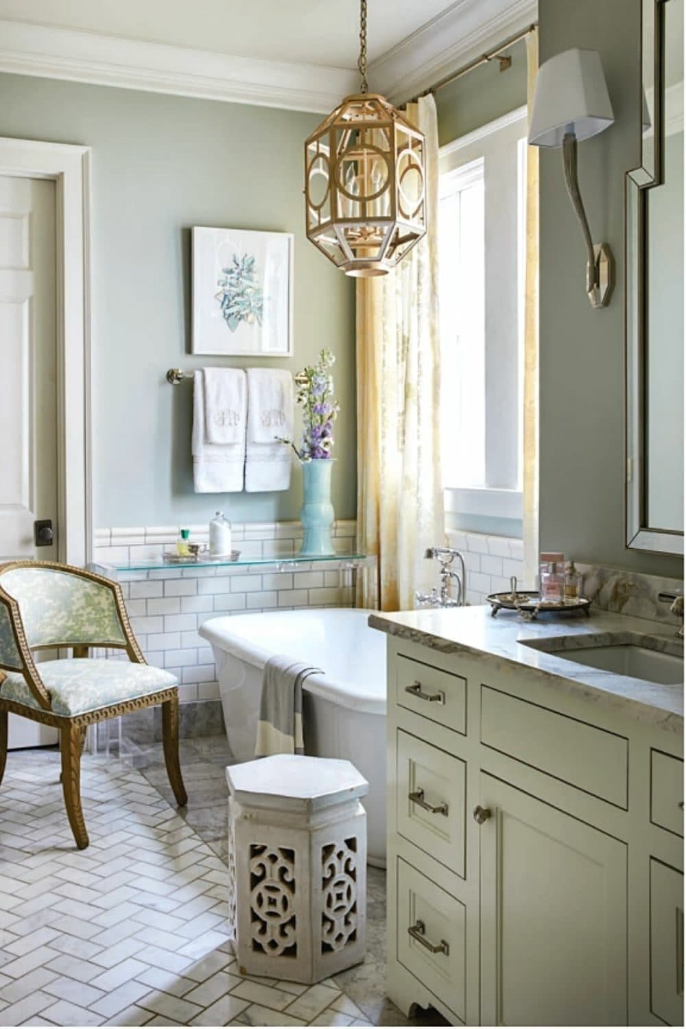 bathroom painted with Quiet Moments by Benjamin Moore