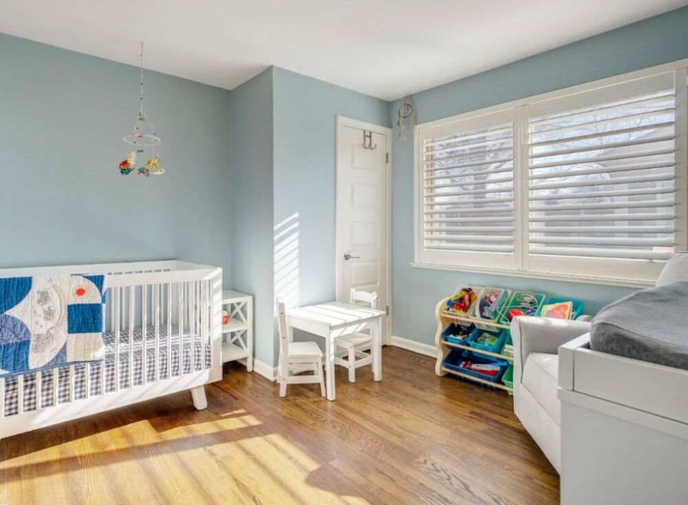 Nursery painted with Smoke by Benjamin Moore