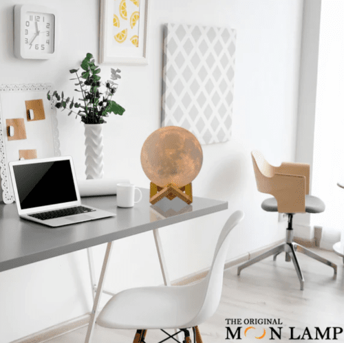 The Best Moon Lamps For Better Sleep - Moon lamp by laptop during work