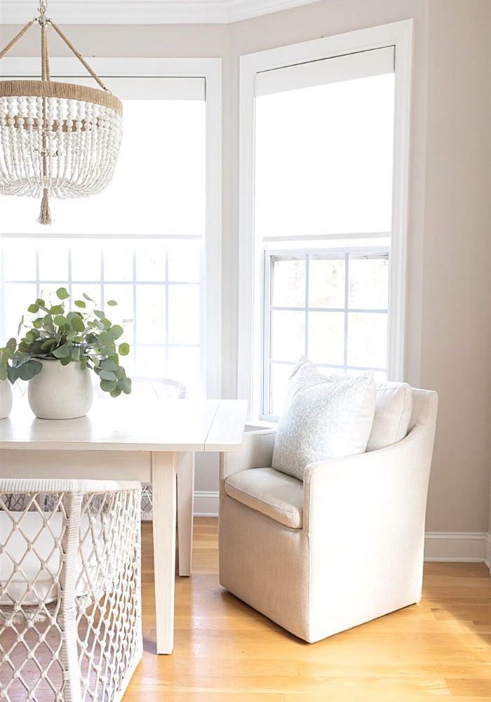 dining room painted with Balboa mist by Benjamin Moore 