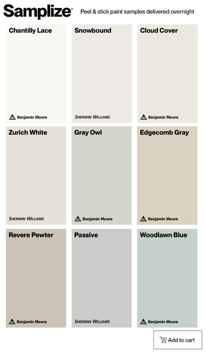 Samplize Sample bundle of paint colors for Southern light