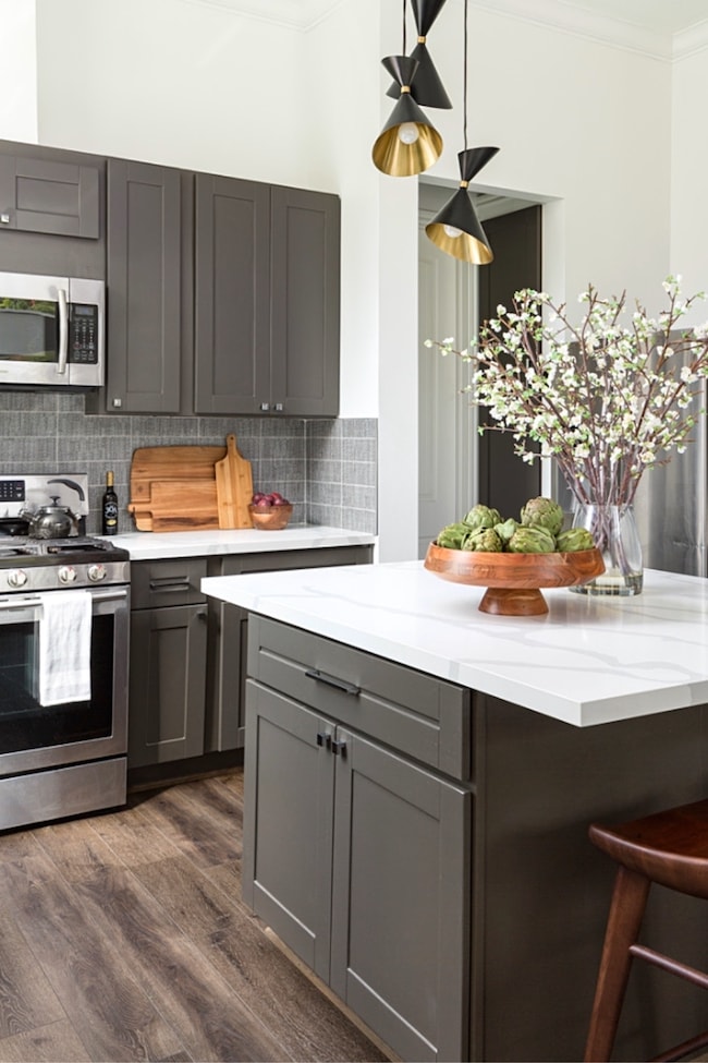 Kitchen cabinets painted with Urbane Bronze by Sherwin-Williams