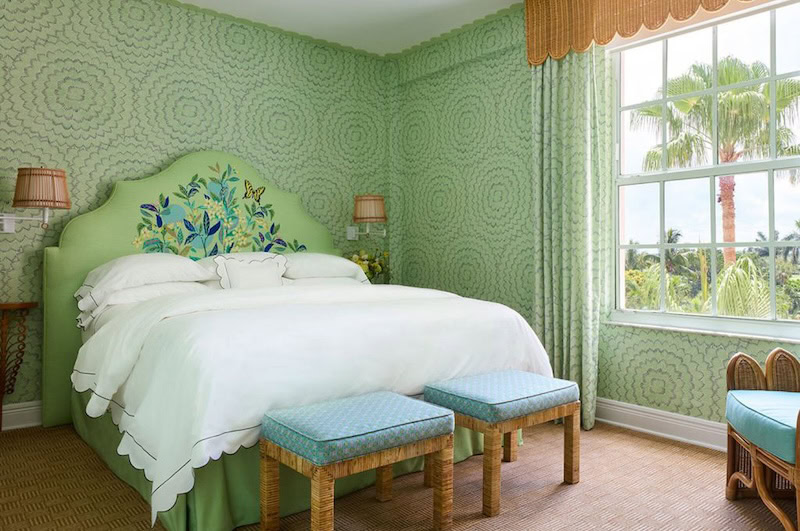 The Colony Hotel is the epitome of Palm Beach aesthetic - green hotel room